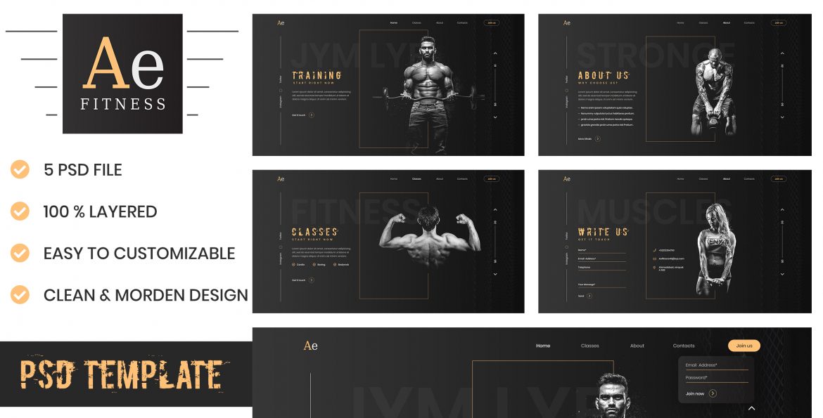 AE Fitness - is a beautiful Fitness & Gym PSD Template