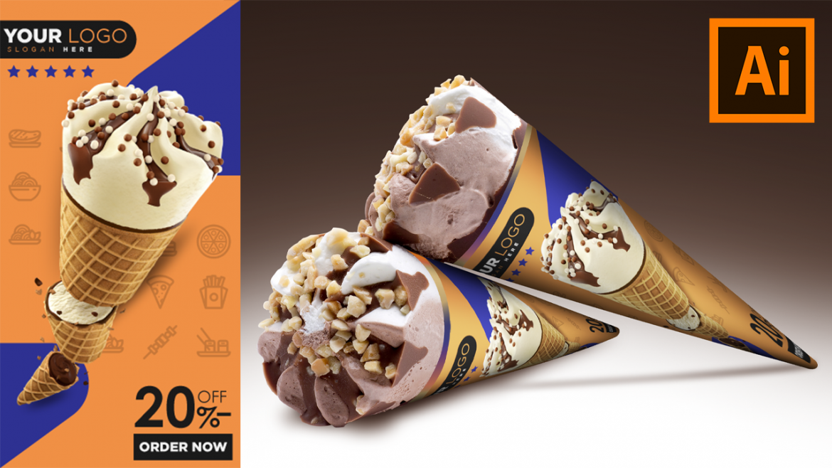 Tasty Ice Cream Cone Ad Banner